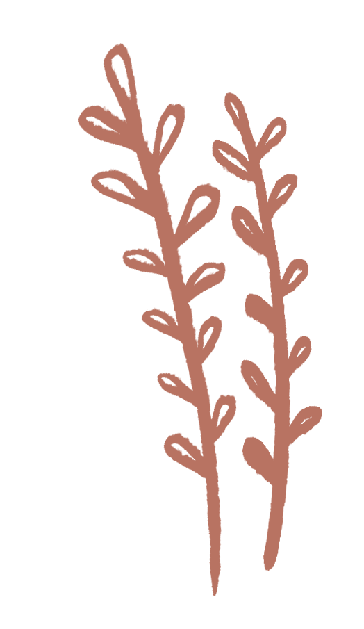 Zweige rostfarben, kleine Blätter, Illustration Silke Müller